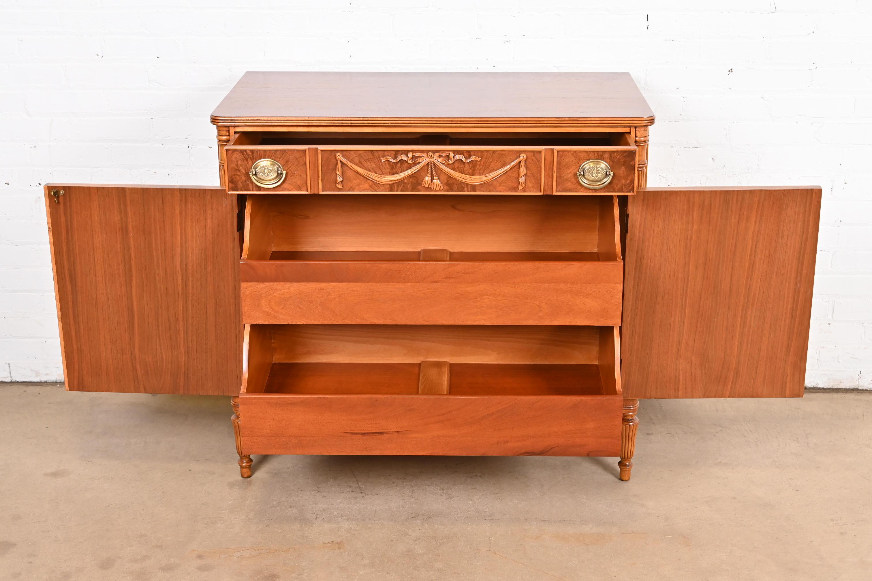 Flint & Horner Antique French Regency Louis XVI Burled Walnut Buffet Server In Good Condition For Sale In South Bend, IN