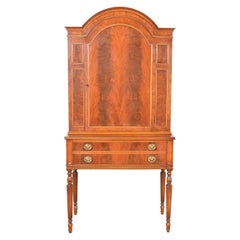 Flint & Horner Antique French Regency Louis XVI Walnut and Burl Wood Bar Cabinet