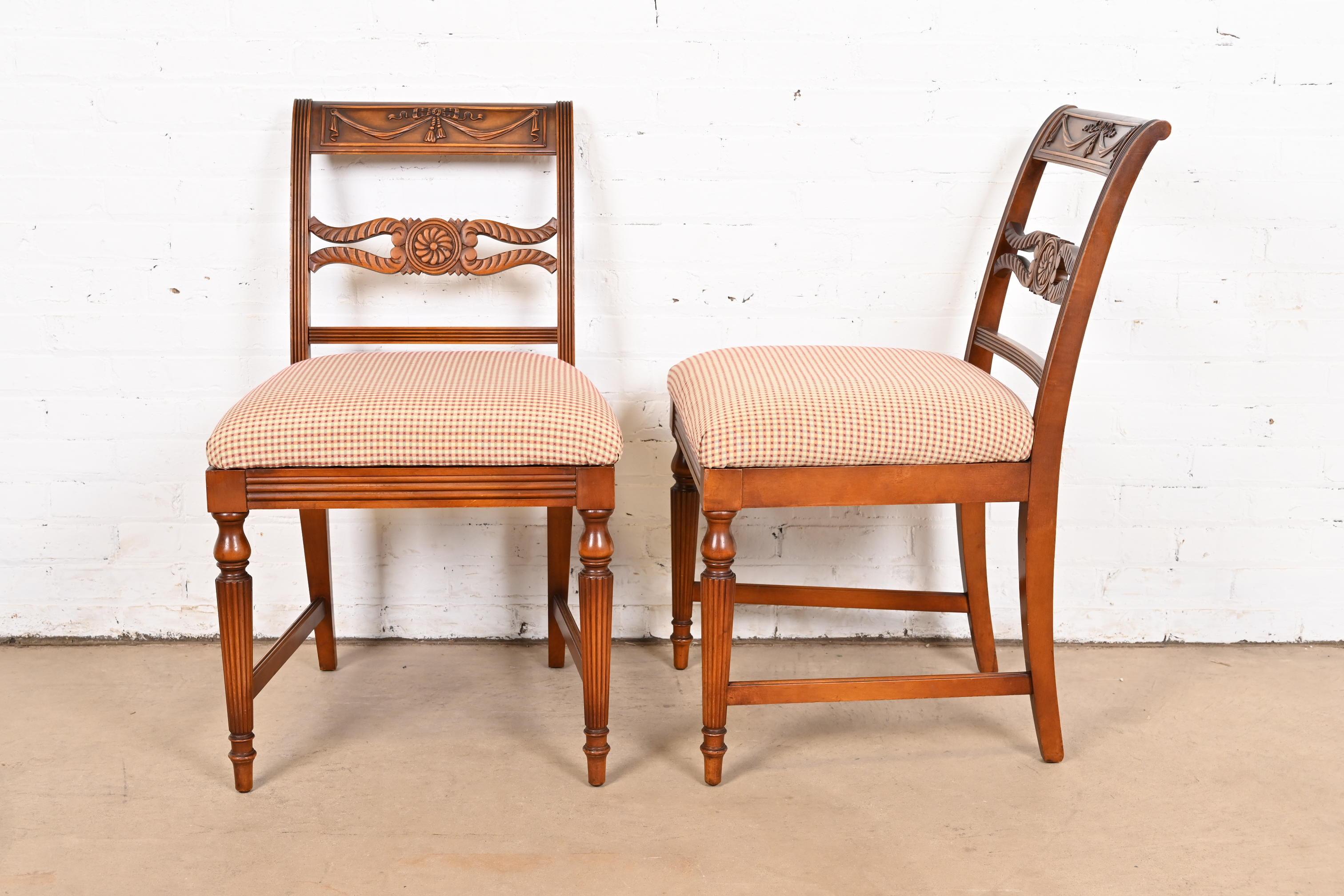 Flint & Horner French Regency Louis XVI Carved Cherry Wood Dining Chairs For Sale 4