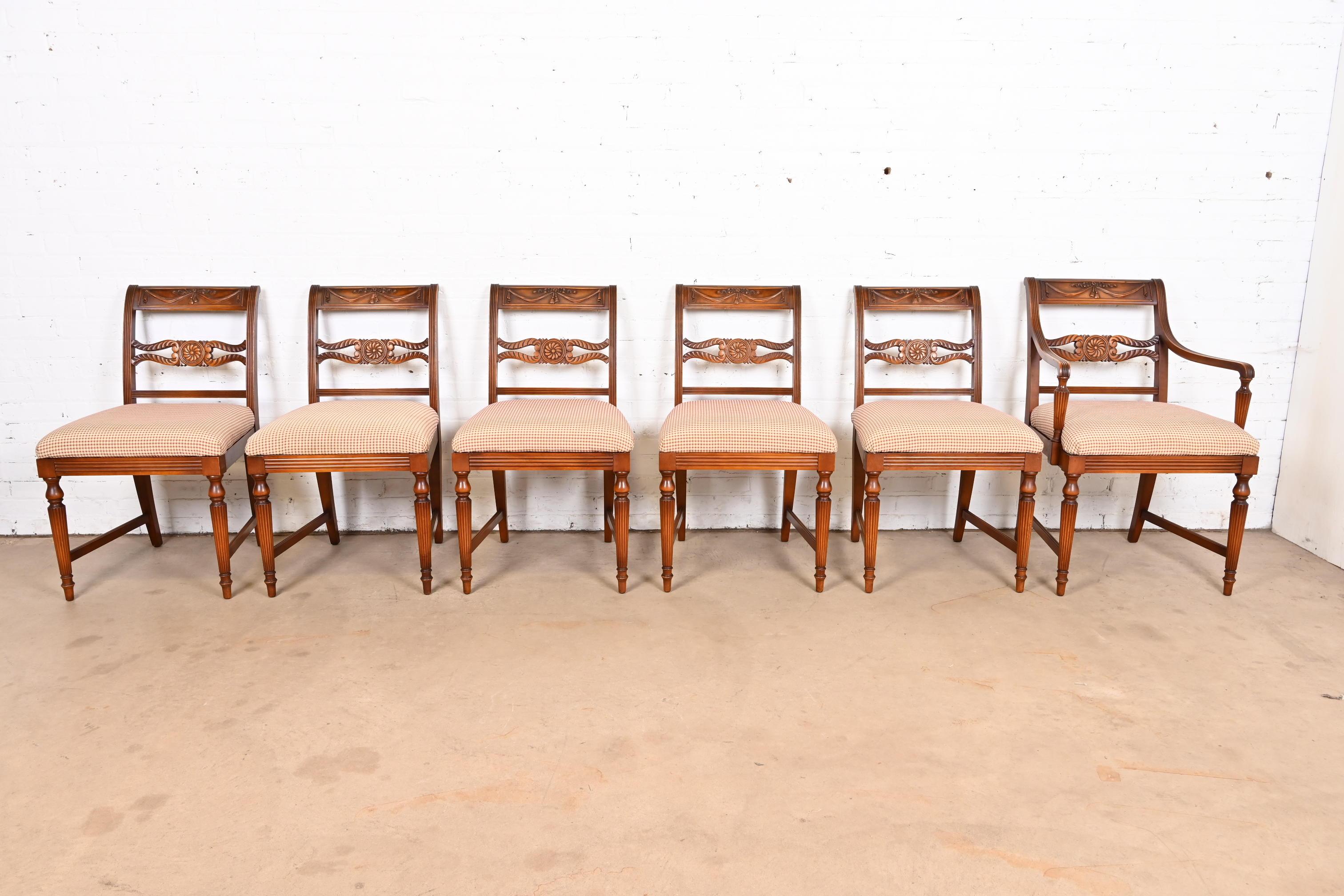 American Flint & Horner French Regency Louis XVI Carved Cherry Wood Dining Chairs For Sale
