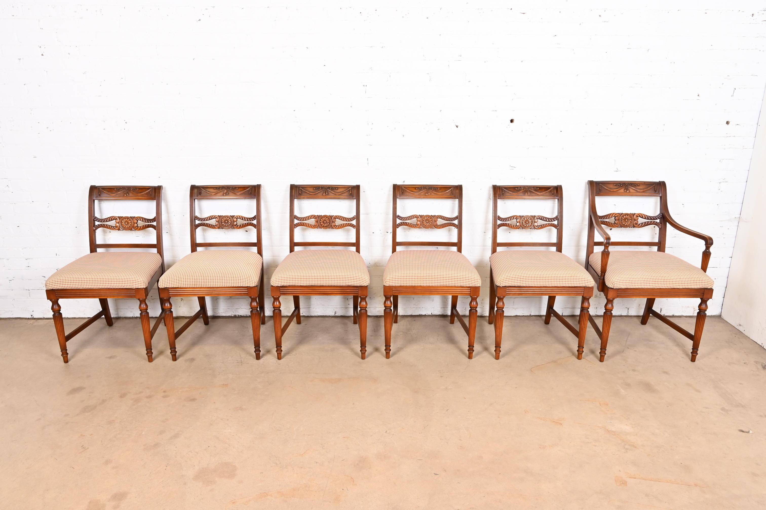 Flint & Horner French Regency Louis XVI Carved Cherry Wood Dining Chairs In Good Condition For Sale In South Bend, IN