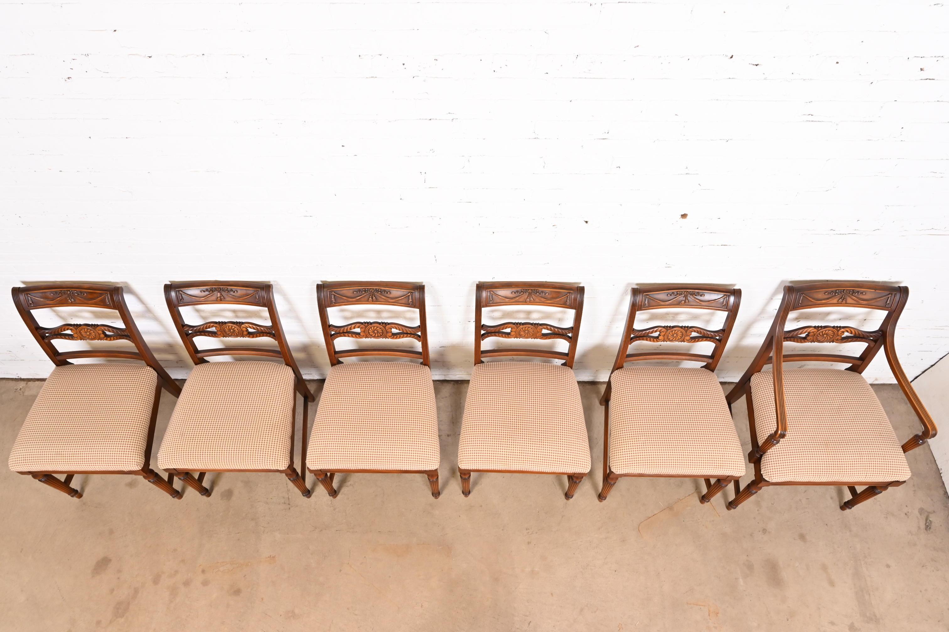 Mid-20th Century Flint & Horner French Regency Louis XVI Carved Cherry Wood Dining Chairs For Sale
