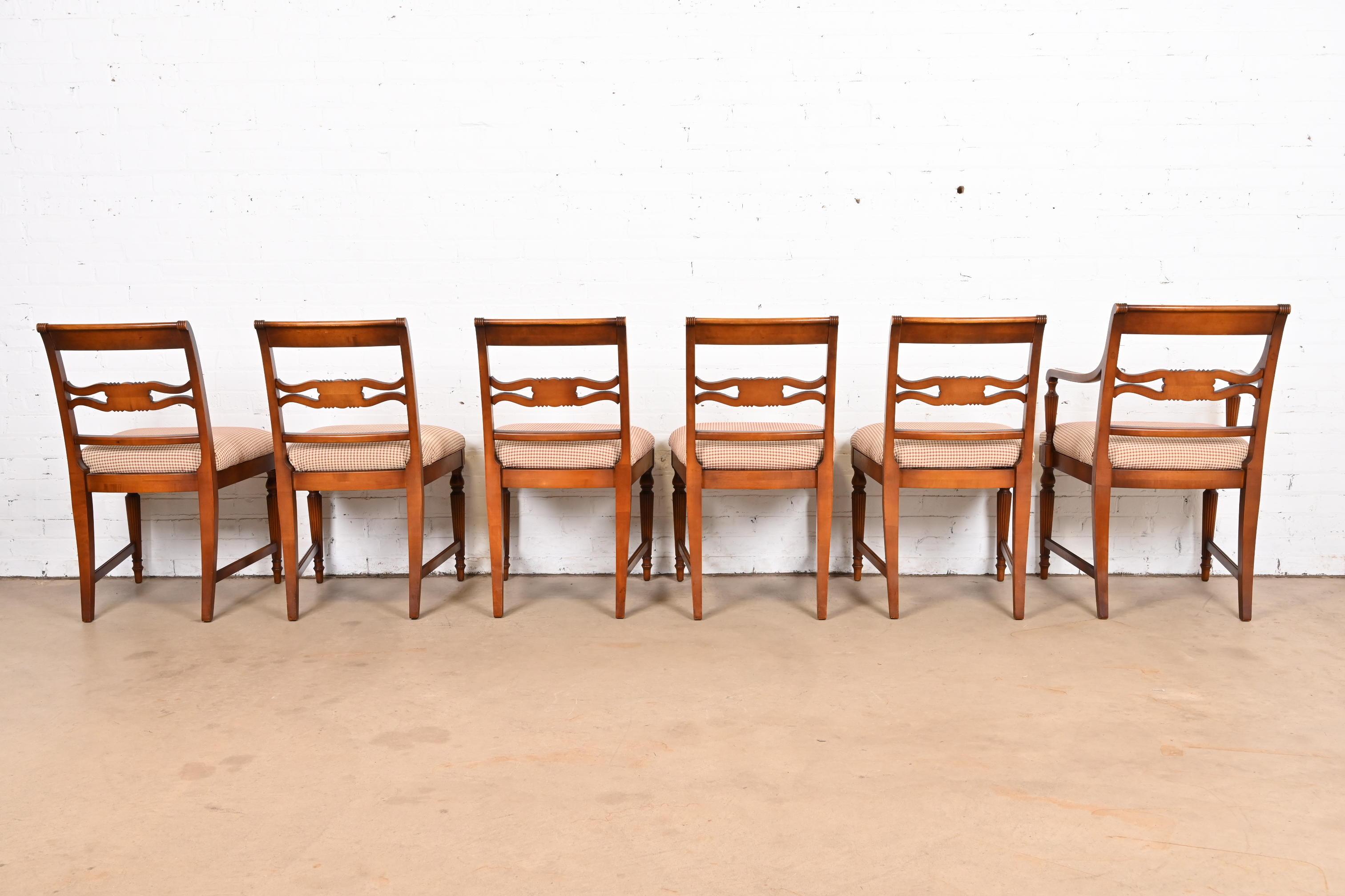 Upholstery Flint & Horner French Regency Louis XVI Carved Cherry Wood Dining Chairs For Sale