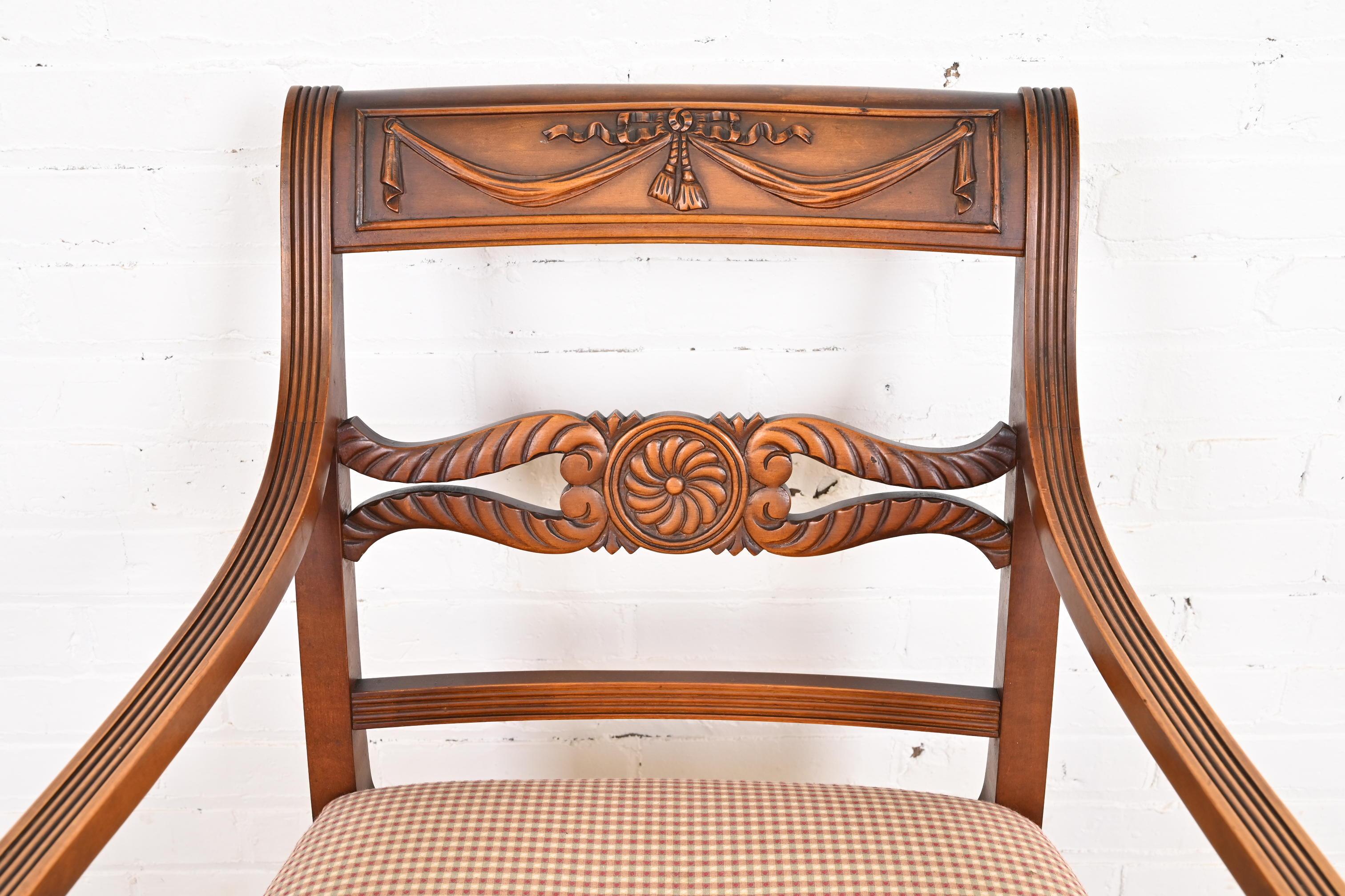 Flint & Horner French Regency Louis XVI Carved Cherry Wood Dining Chairs For Sale 1