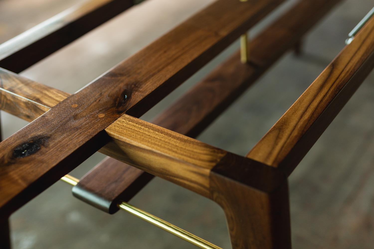 Flint Modern Extension Table in Walnut with Brass Joinery Details For Sale 5