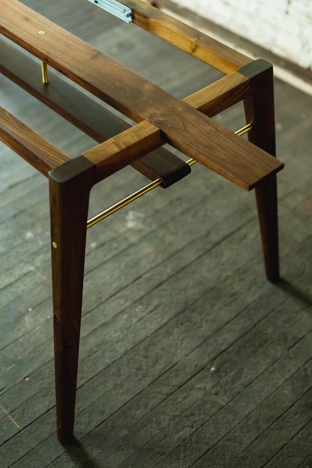 Flint Modern Extension Table in Walnut with Brass Joinery Details For Sale 7