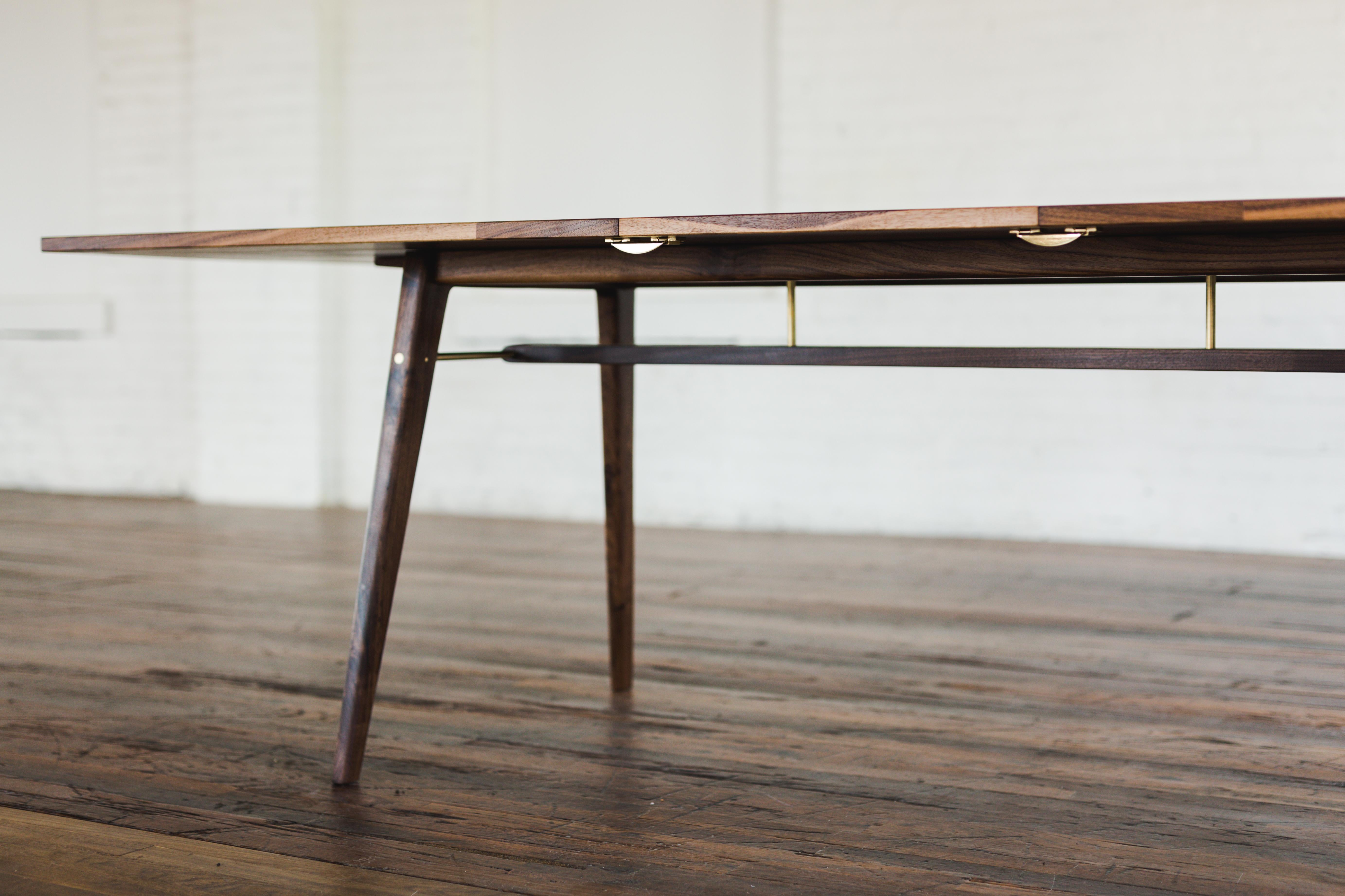Flint Modern Extension Table in Walnut with Brass Joinery Details In New Condition For Sale In Longmont, CO