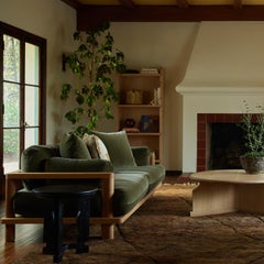 Lawson-Fenning San Rafael Sofa, Green Strie Cushion & Solid Walnut, Modern Couch