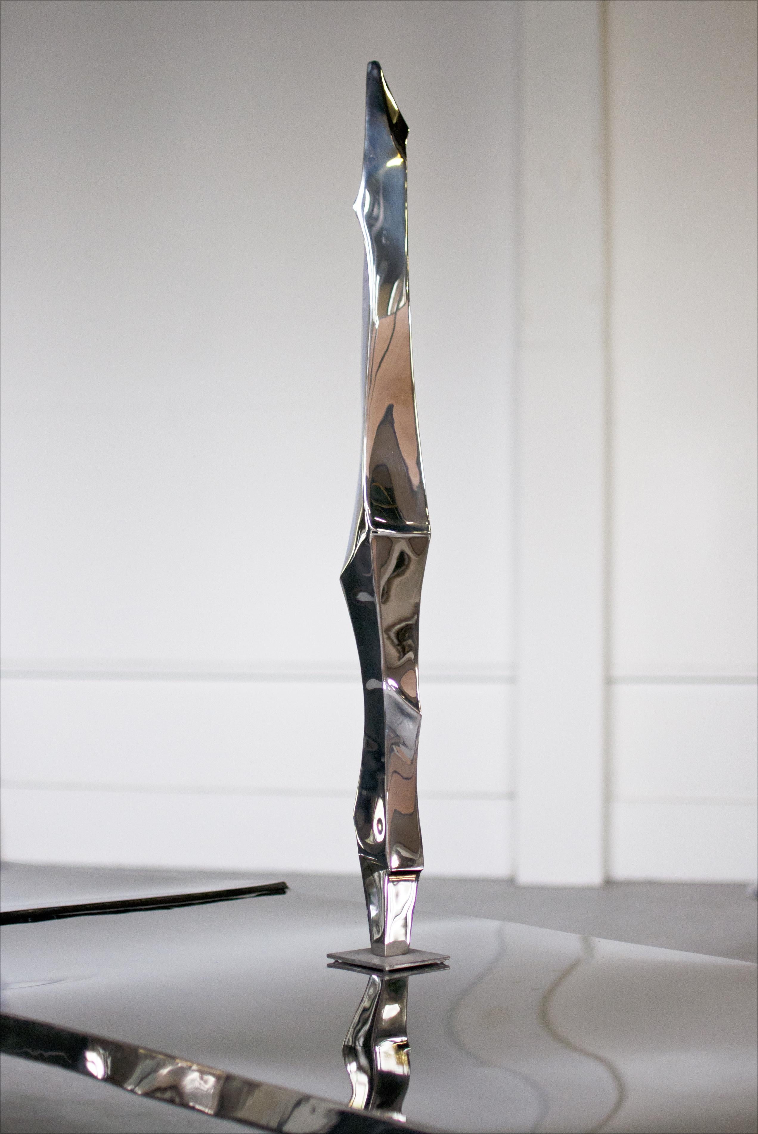 Scultura Flint X di Pol Quadens 
Un pezzo unico.
Dimensioni: Ø 20 x H 110 cm.
Materiali: Acciaio inossidabile lucidato.

Le dimensioni possono variare. Contattateci.

Pol Quadens è nato a Bruxelles. Suo padre era attivo nel campo dei compositi e