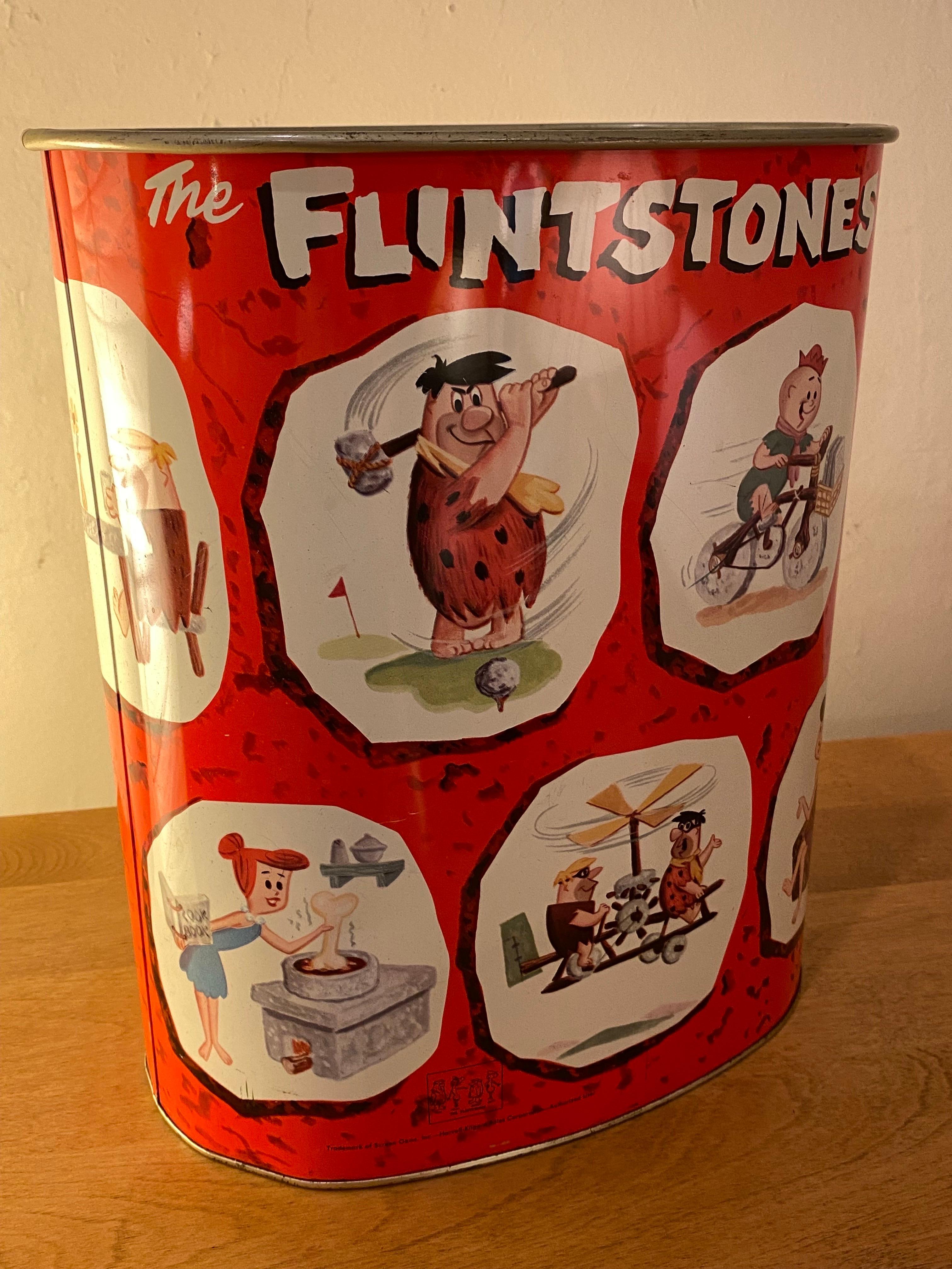 Mid-Century Modern Flintstones Metal Trash Can