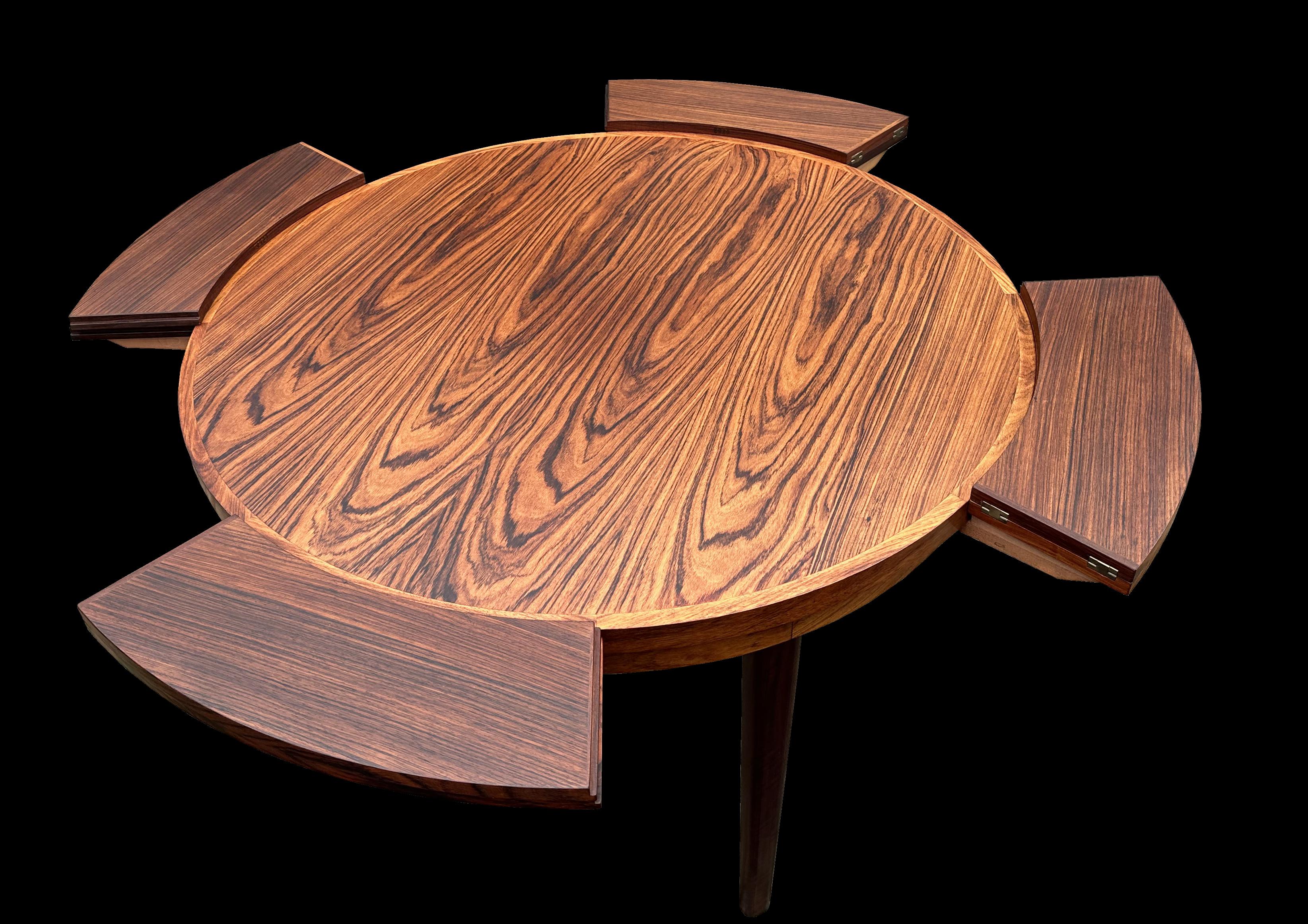 Scandinavian Modern 'Flip-Flap' Circular Extendable Dining Table in Santos Rosewood