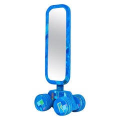 Contemporary Flip Flop Mirror with Wheels by Diederik Schneeman Blue Plastic
