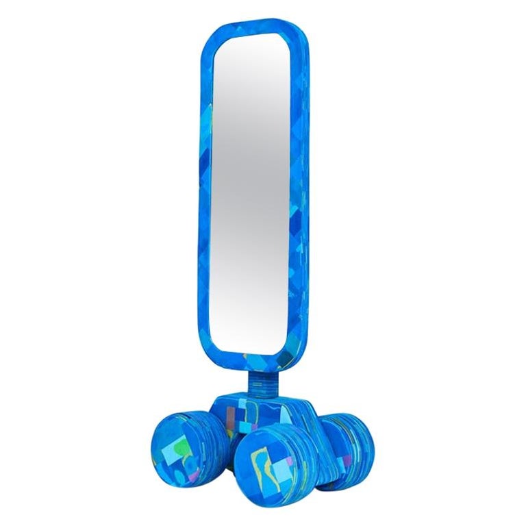 Contemporary Flip Flop Mirror with Wheels by Diederik Schneeman Blue Plastic For Sale