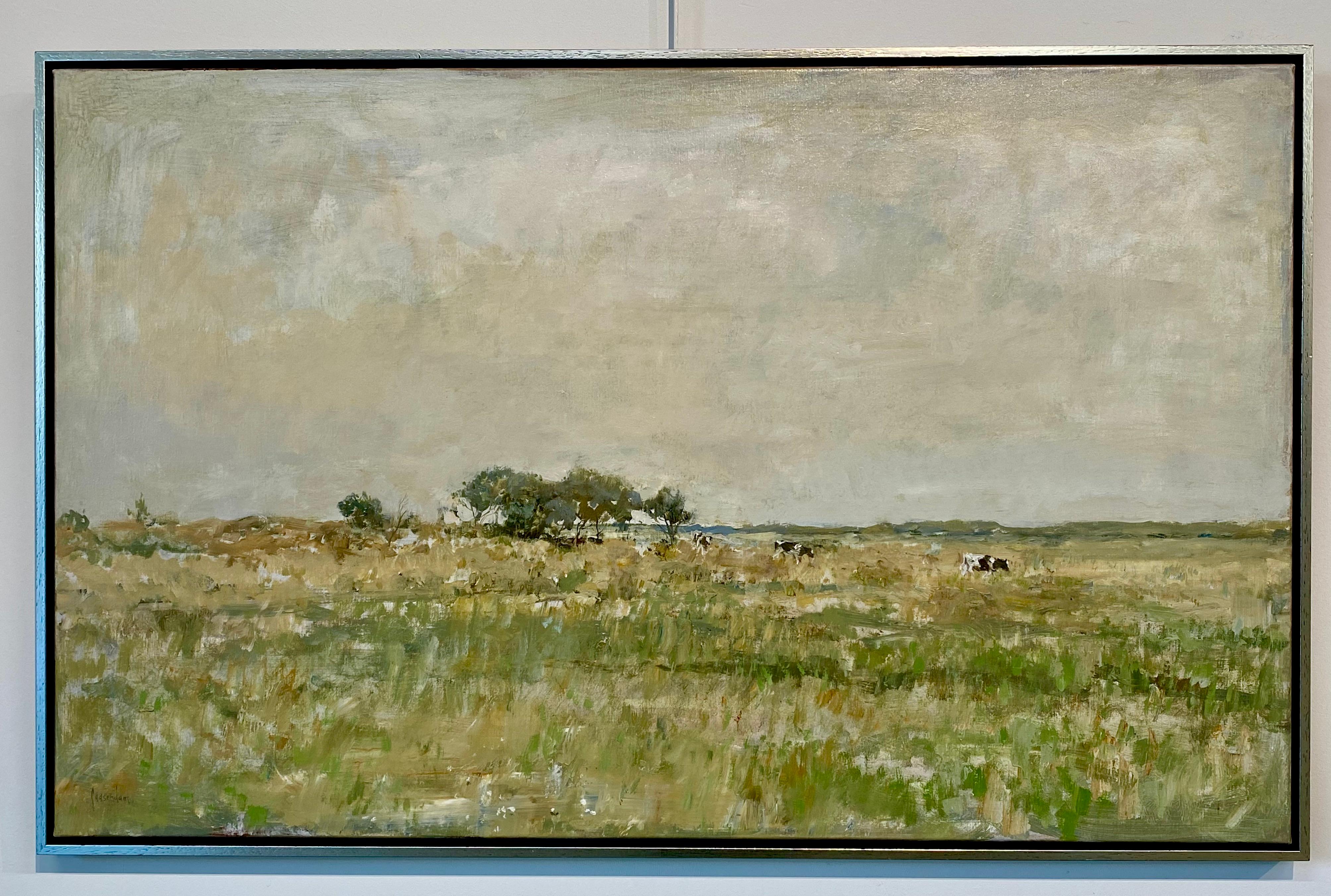 Peinture de paysage néerlandaise contemporaine du 21e siècle - Vaches sur le terreau de sel - Painting de Flip Gaasendam