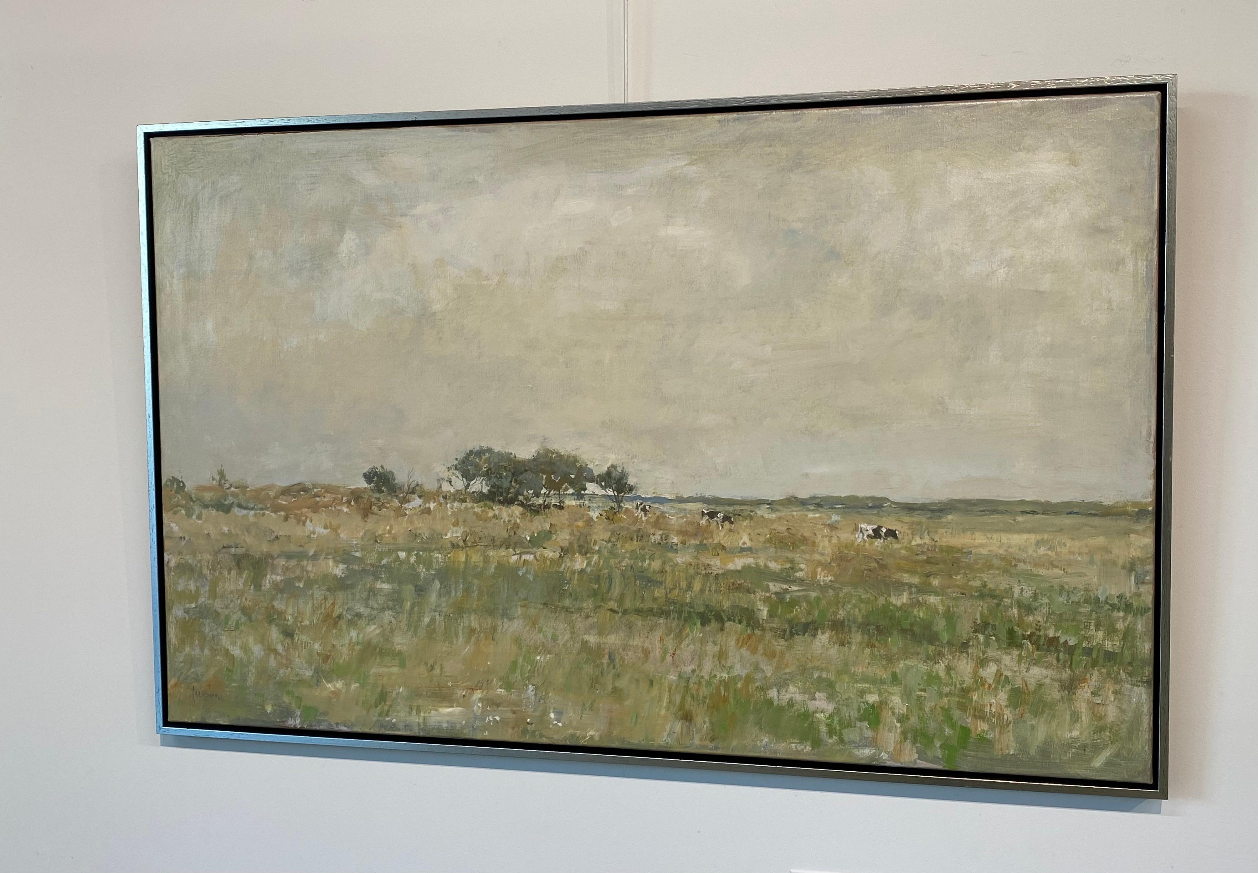Peinture de paysage néerlandaise contemporaine du 21e siècle - Vaches sur le terreau de sel - Marron Landscape Painting par Flip Gaasendam