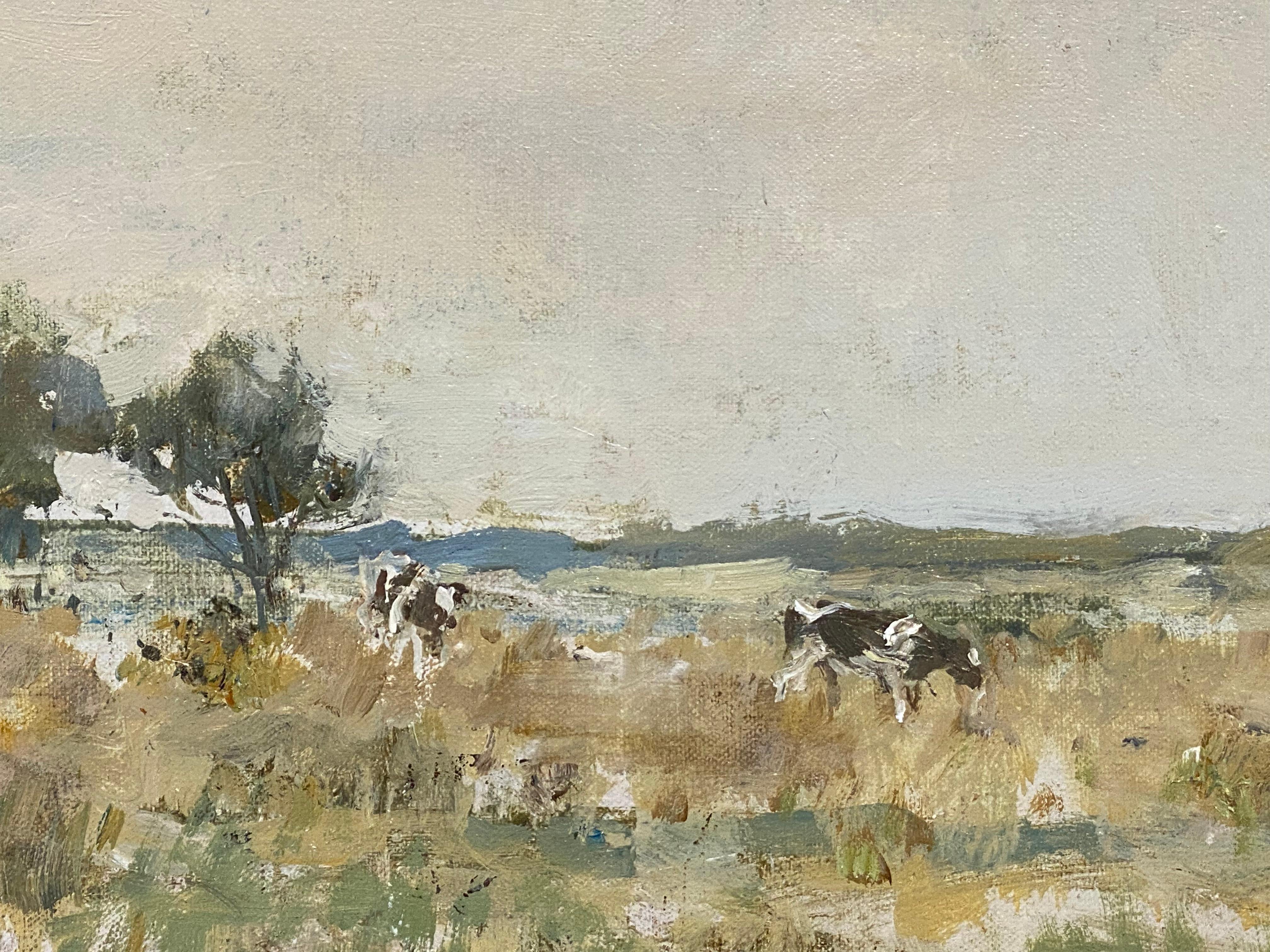 Dutch Cows on the Salt Marsh- 21st Century Contemporary Dutch Landscape Painting For Sale 1
