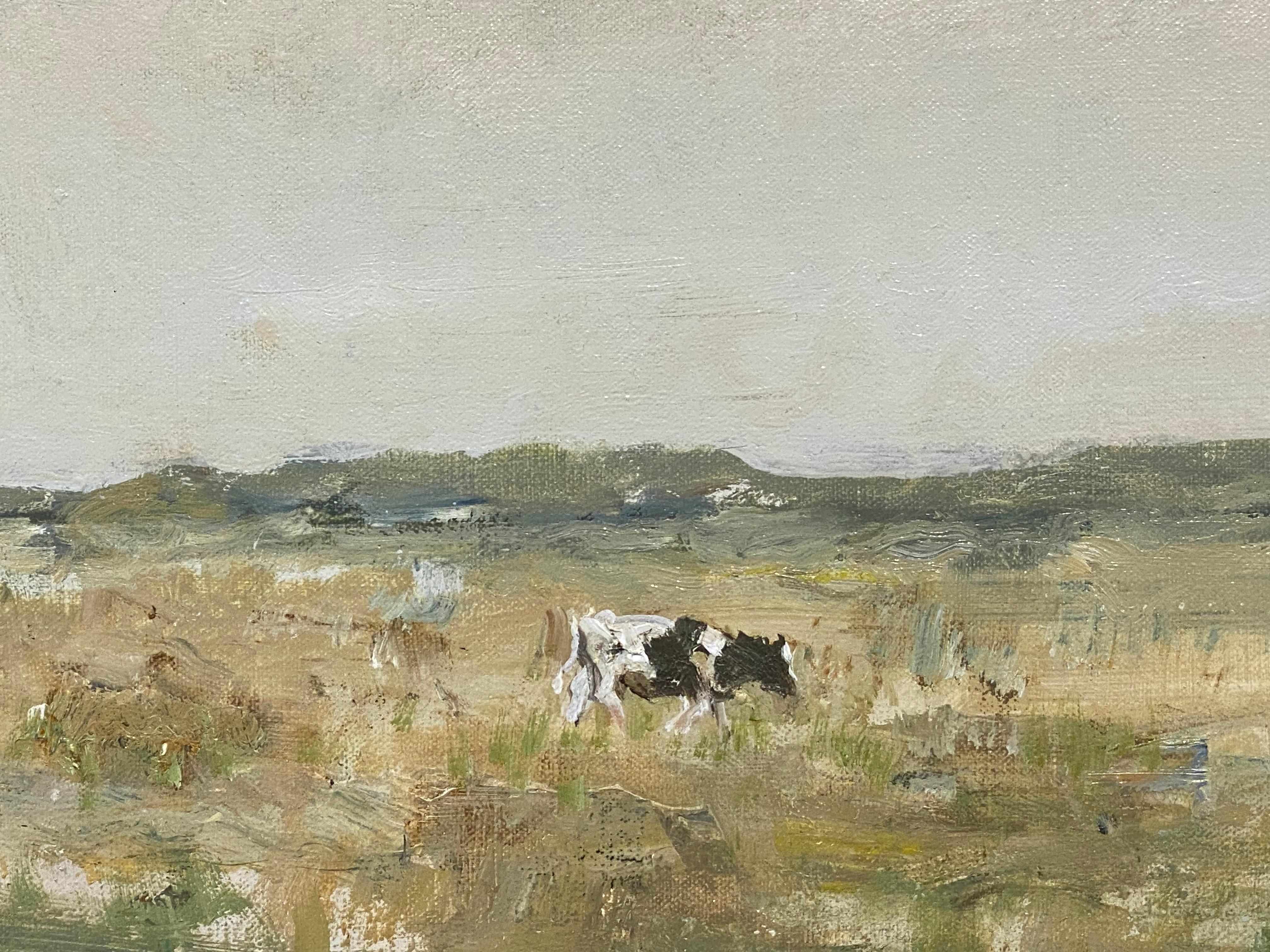 Dutch Cows on the Salt Marsh- 21st Century Contemporary Dutch Landscape Painting For Sale 2