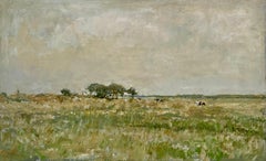 Vacas holandesas en la marisma salada- Pintura holandesa contemporánea de paisaje del siglo XXI