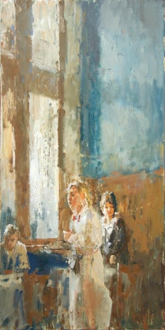 En el café, Pintura al óleo contemporánea del siglo XXI, Artista holandés Flip Gaasendam