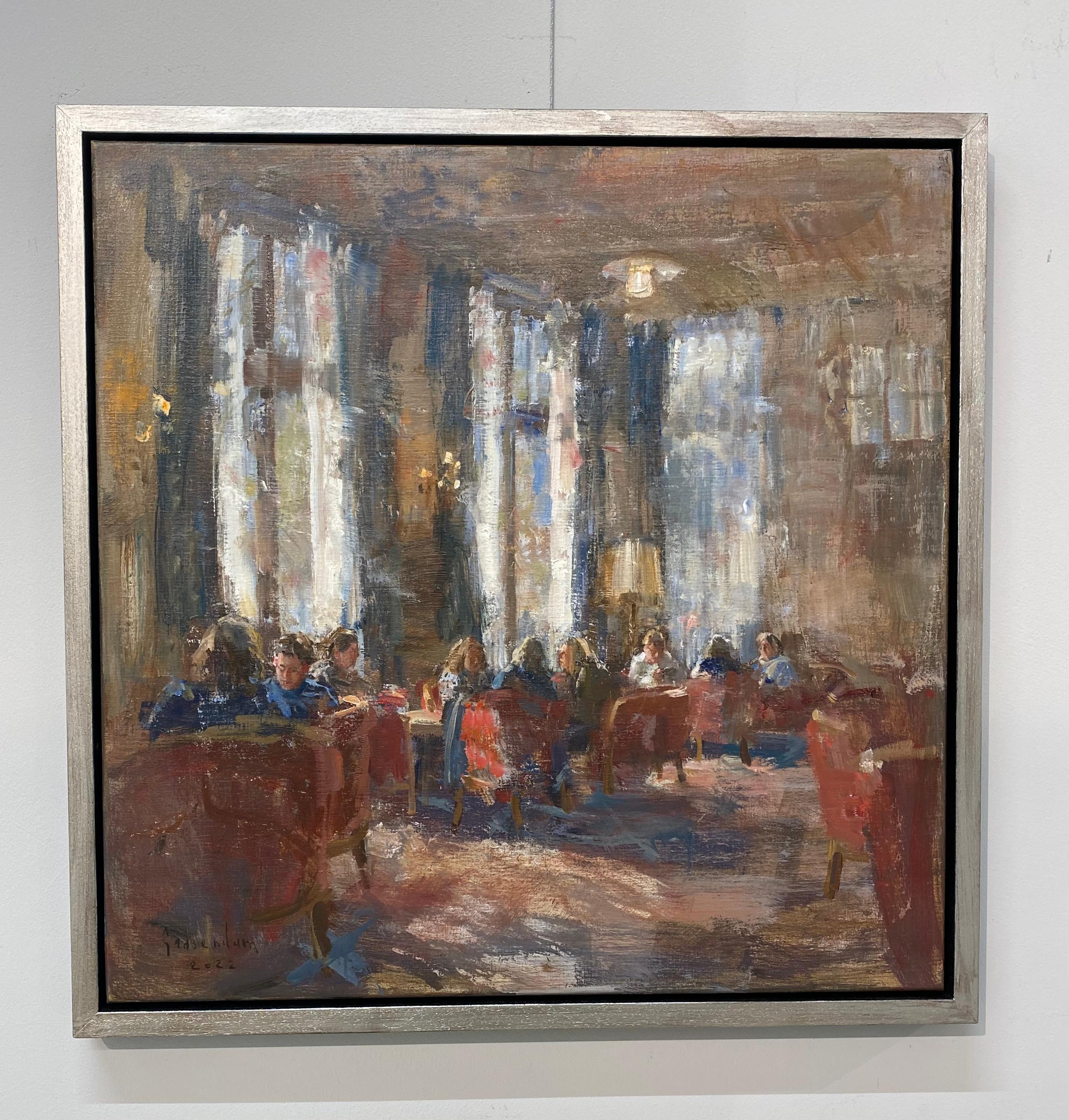 In the Lounge- Pittura d'interni impressionista contemporanea del 21° secolo - Painting di Flip Gaasendam
