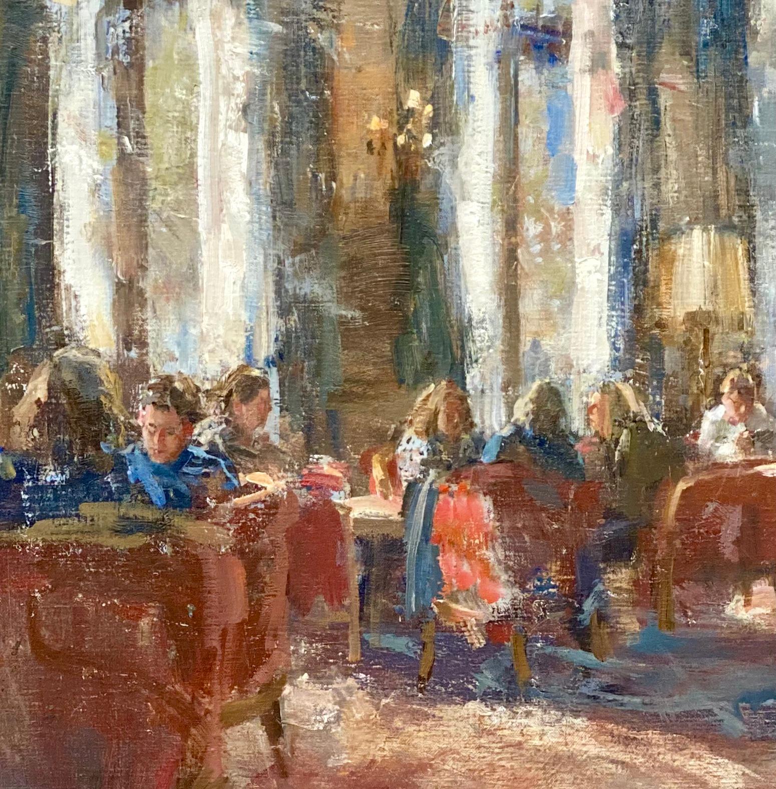 In the Lounge- Pittura d'interni impressionista contemporanea del 21° secolo - Painting Contemporaneo di Flip Gaasendam