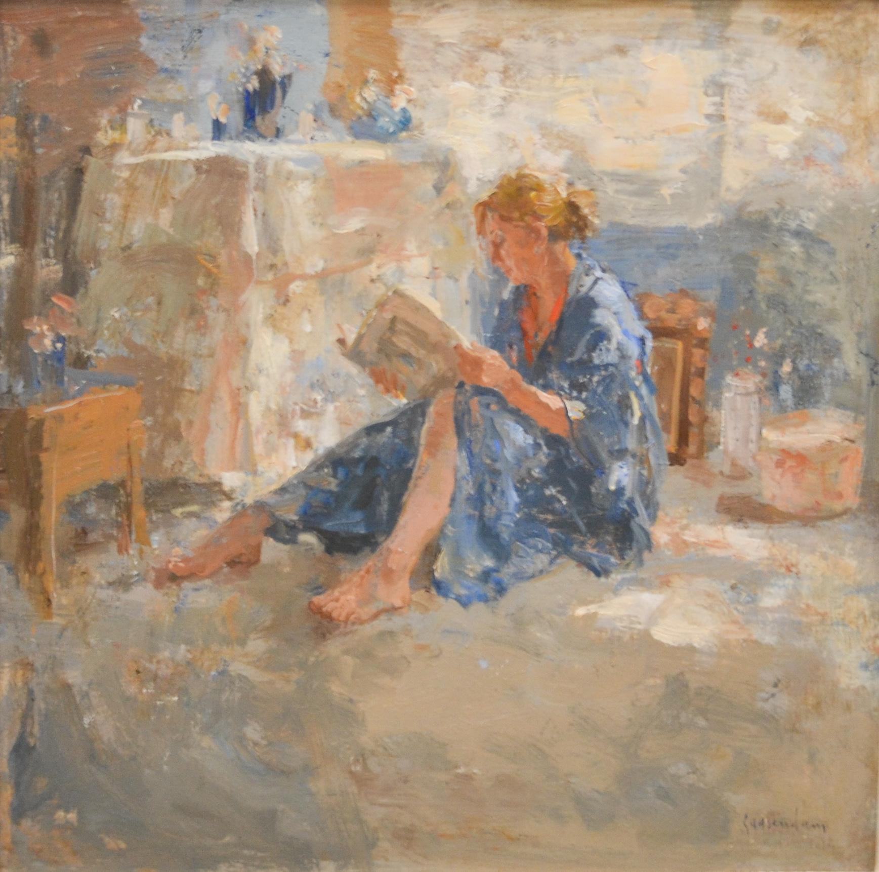 Maja in Kimono, reading- 21st Century Contemporary Figure Painting of a Woman