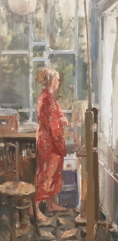 Woman (Maya) in Red Kimono- 21st Century Contemporary Figure Painting