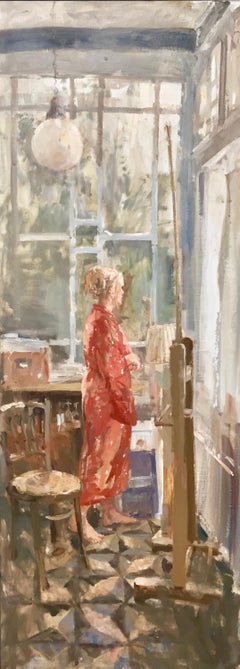Woman (Maya)  in Red Kimono- 21st Century Contemporary Figure Painting