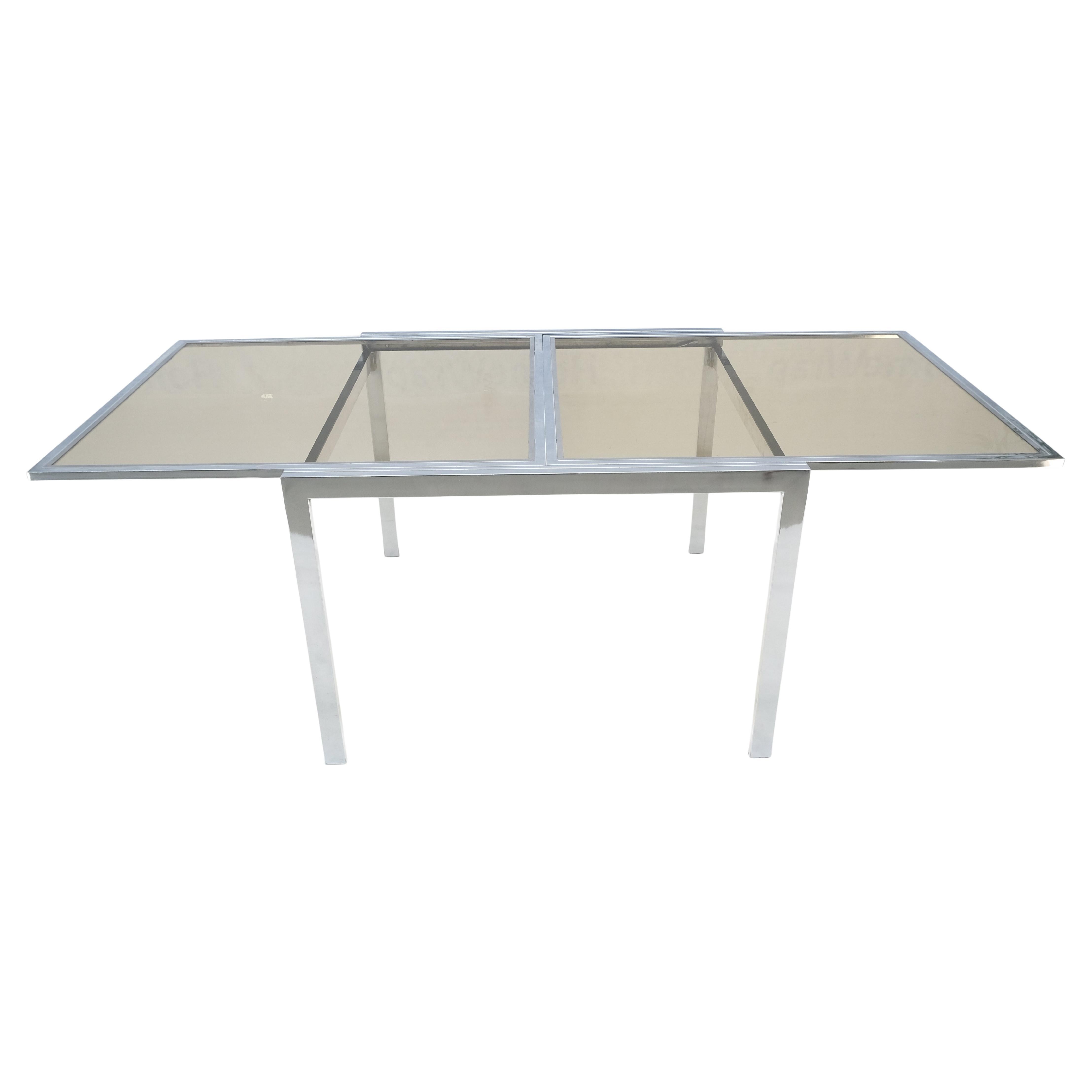 Table de salle à manger Flip Top 40" Square Crome Base Smoked Glass Top 84" Extended Clean ! en vente