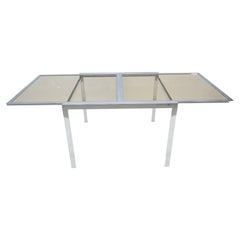 Flip Top 40" Square Crome Base Smoked Glass Top Dining Table 84" Extended Clean!