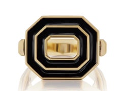 .66 Carat Diamond Black Enamel Art Deco Style Convertible Cocktail Ring, 18Kt