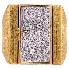 Flip Top Diamond and Tiger Eye Gold Unisex Ring Fine Estate Jewelry