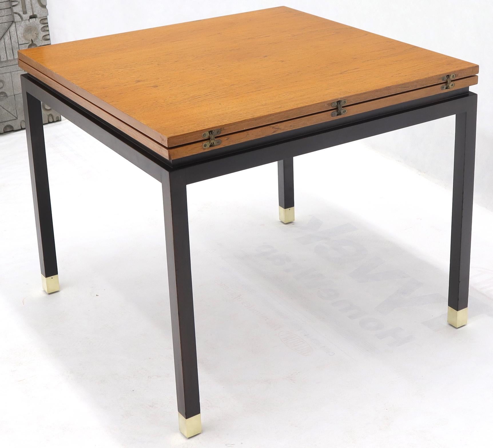 Flip Top Expandable Square Game Table on Parsons Ebonized legs with Brass Tips 5