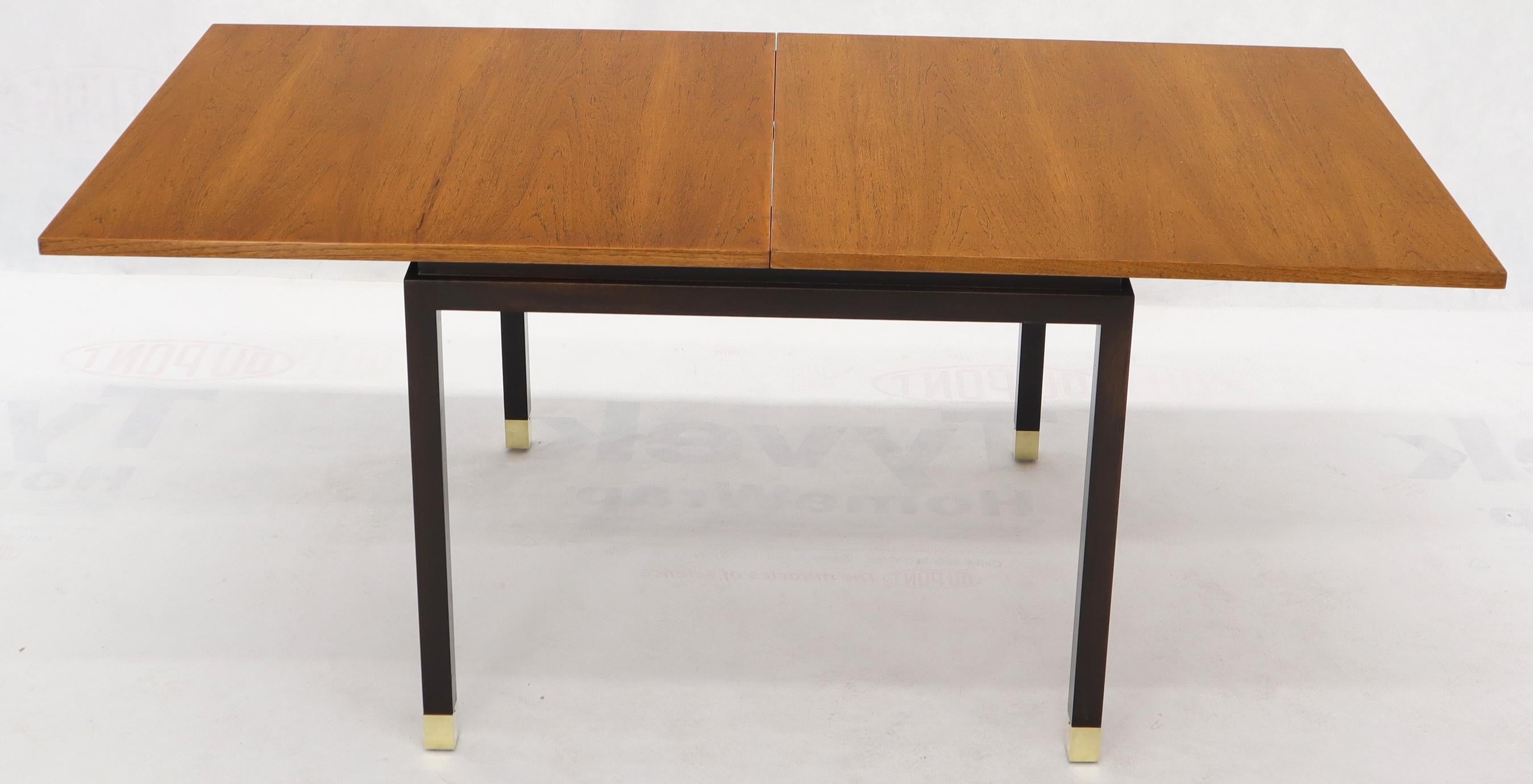 Flip Top Expandable Square Game Table on Parsons Ebonized legs with Brass Tips In Excellent Condition In Rockaway, NJ