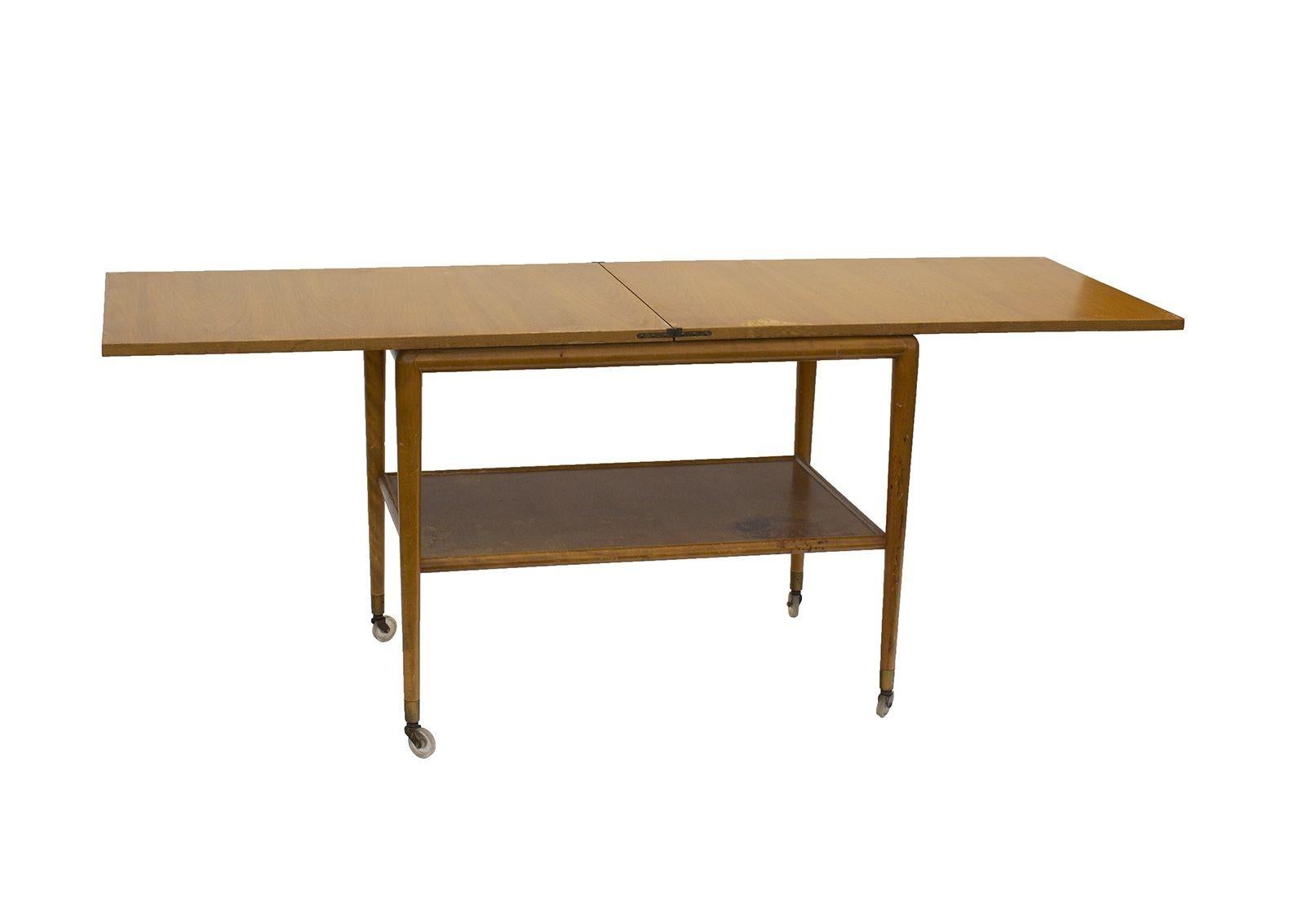 Flip Top Serving Cart by T.H. Robsjohn-Gibbings for Widdicomb In Distressed Condition In Grand Rapids, MI