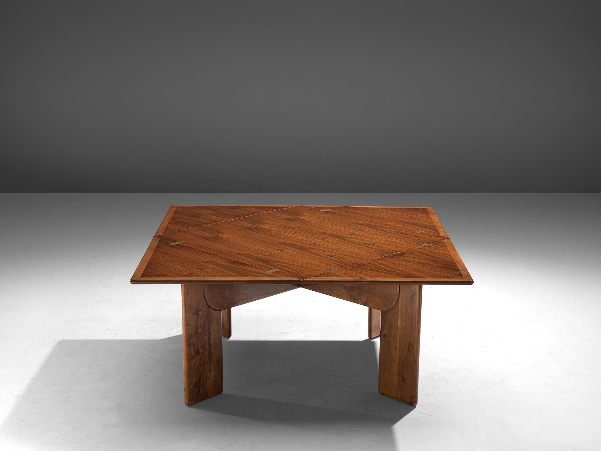 Mid-Century Modern Flip Top Square Table in Italian Walnut