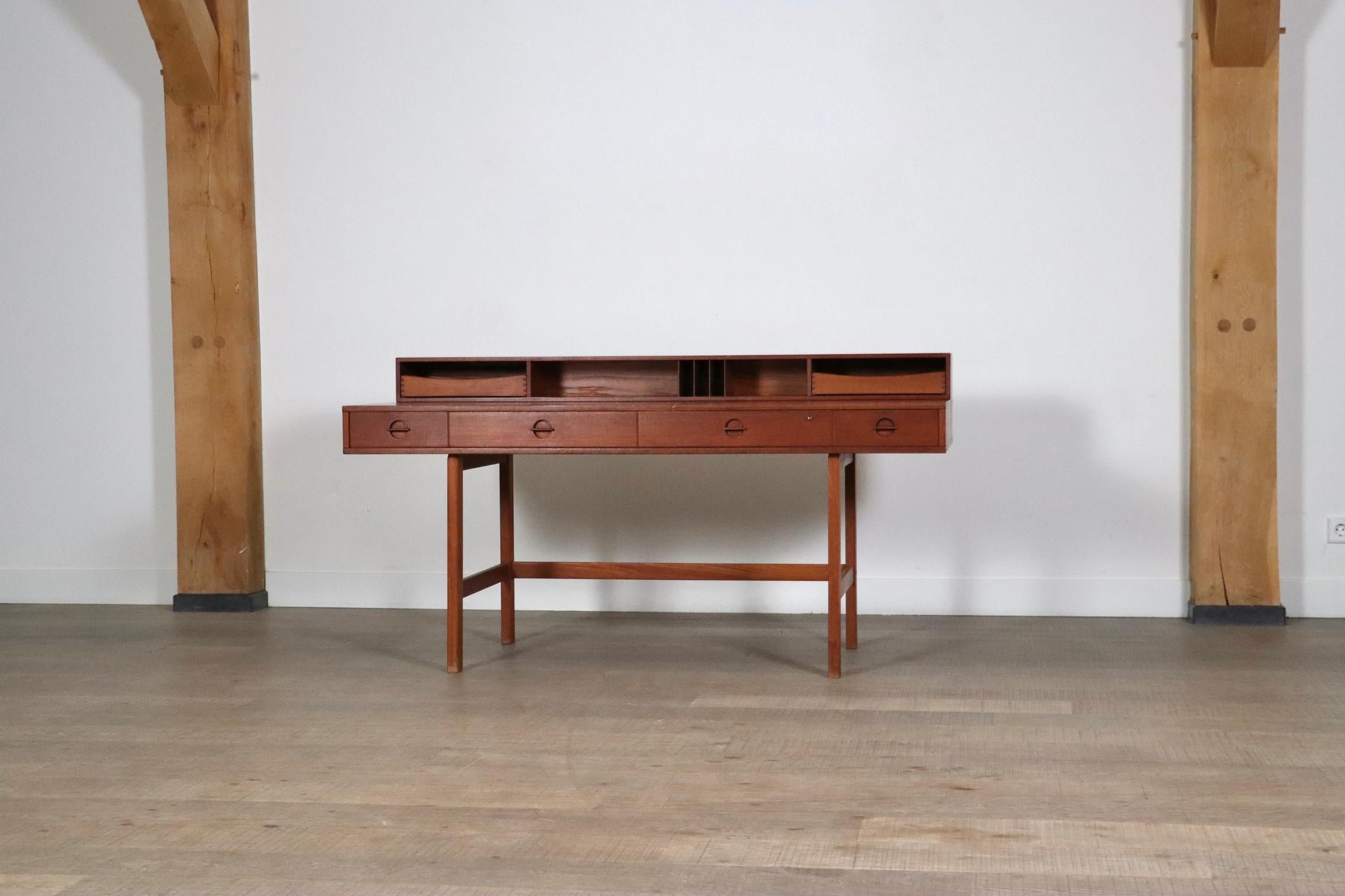Brass Flip-Top Teak Desk By Peter Løvig Nielsen, Denmark, 1972