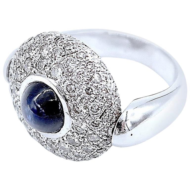 Flippable 2-Faced Double-Faced Cabochon Sapphire Diamond Pavé Gold Ring For Sale