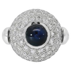 Flippable Double-Faced Cabochon Sapphire Ring with Diamond Pavé