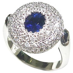 Retro Flippable Double-Faced Two-Faced Oval Sapphire Diamond Pavé 18 Karat Gold Ring