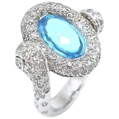 Flippable Double Sided Blue Topaz Black and White Diamond Ring