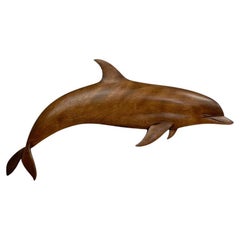 Vintage Flipper Dolphin Wall Sculpture in Red Birch Wood by Rob Roy San Diego CA, 1994