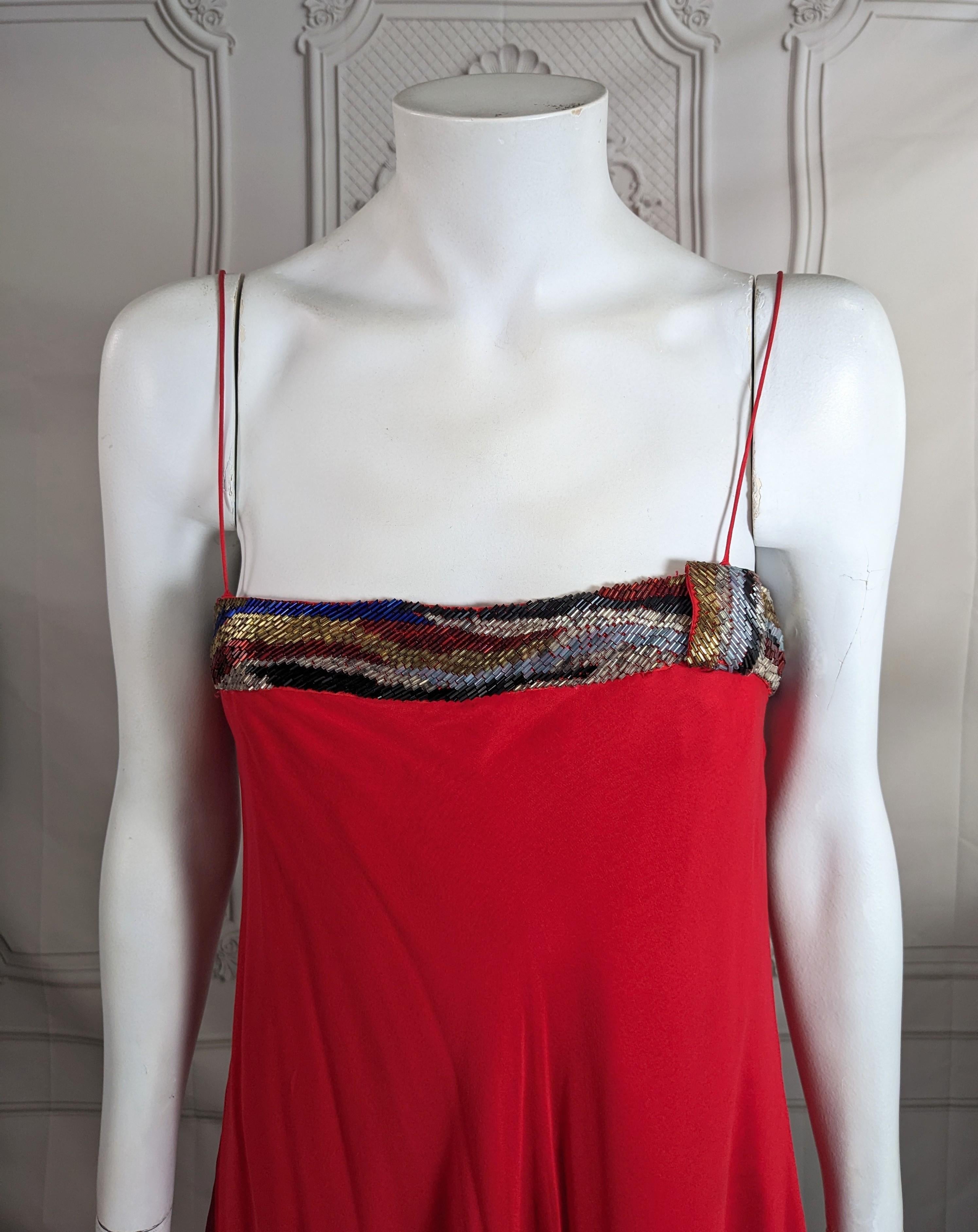 Red Flirty Bias Silk Chiffon Beaded Dance Dress For Sale