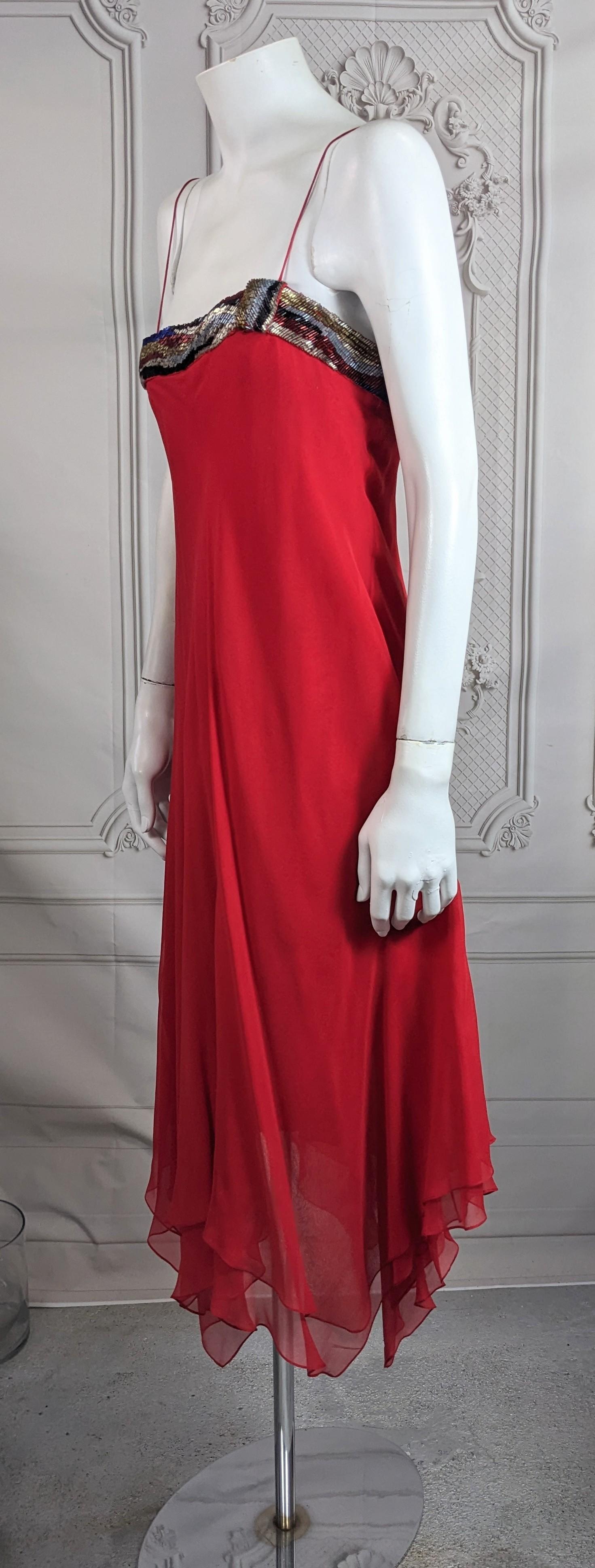 Flirty Bias Silk Chiffon Beaded Dance Dress In Good Condition For Sale In New York, NY