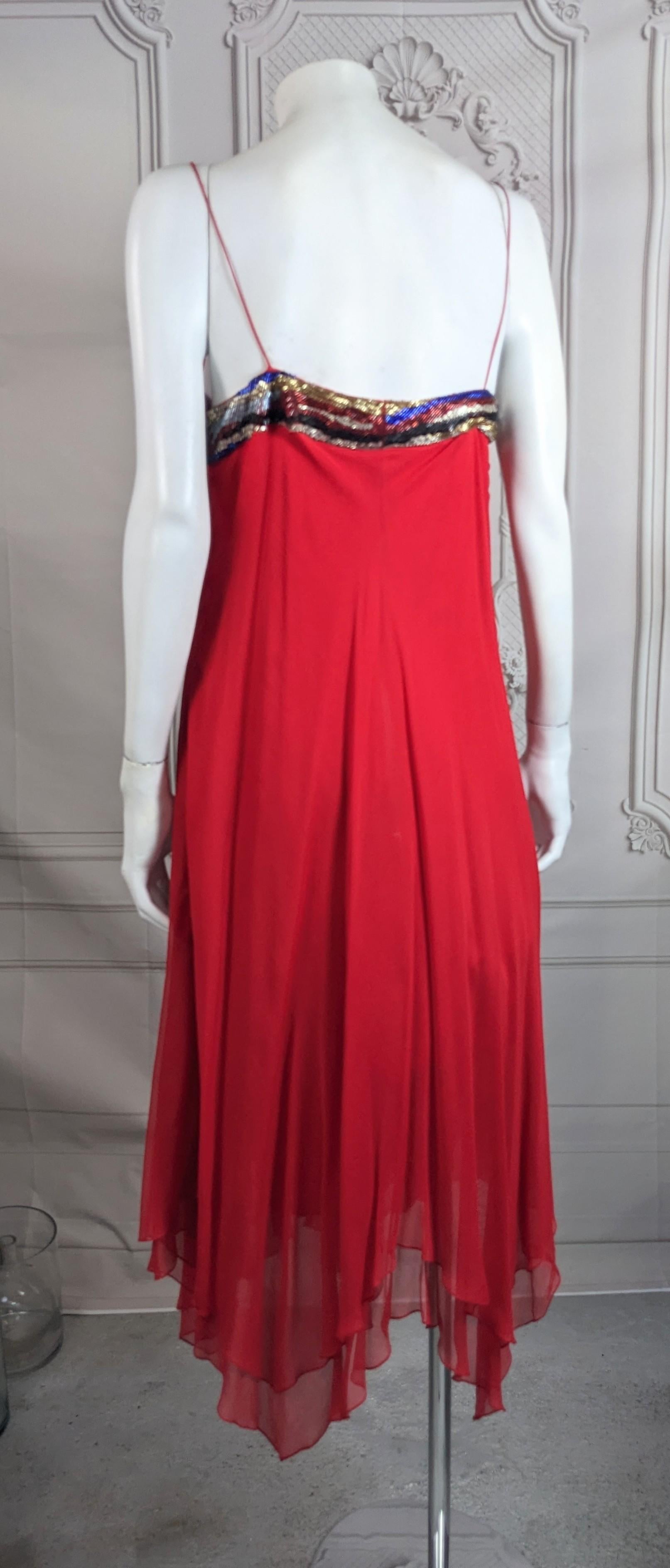 Women's or Men's Flirty Bias Silk Chiffon Beaded Dance Dress For Sale