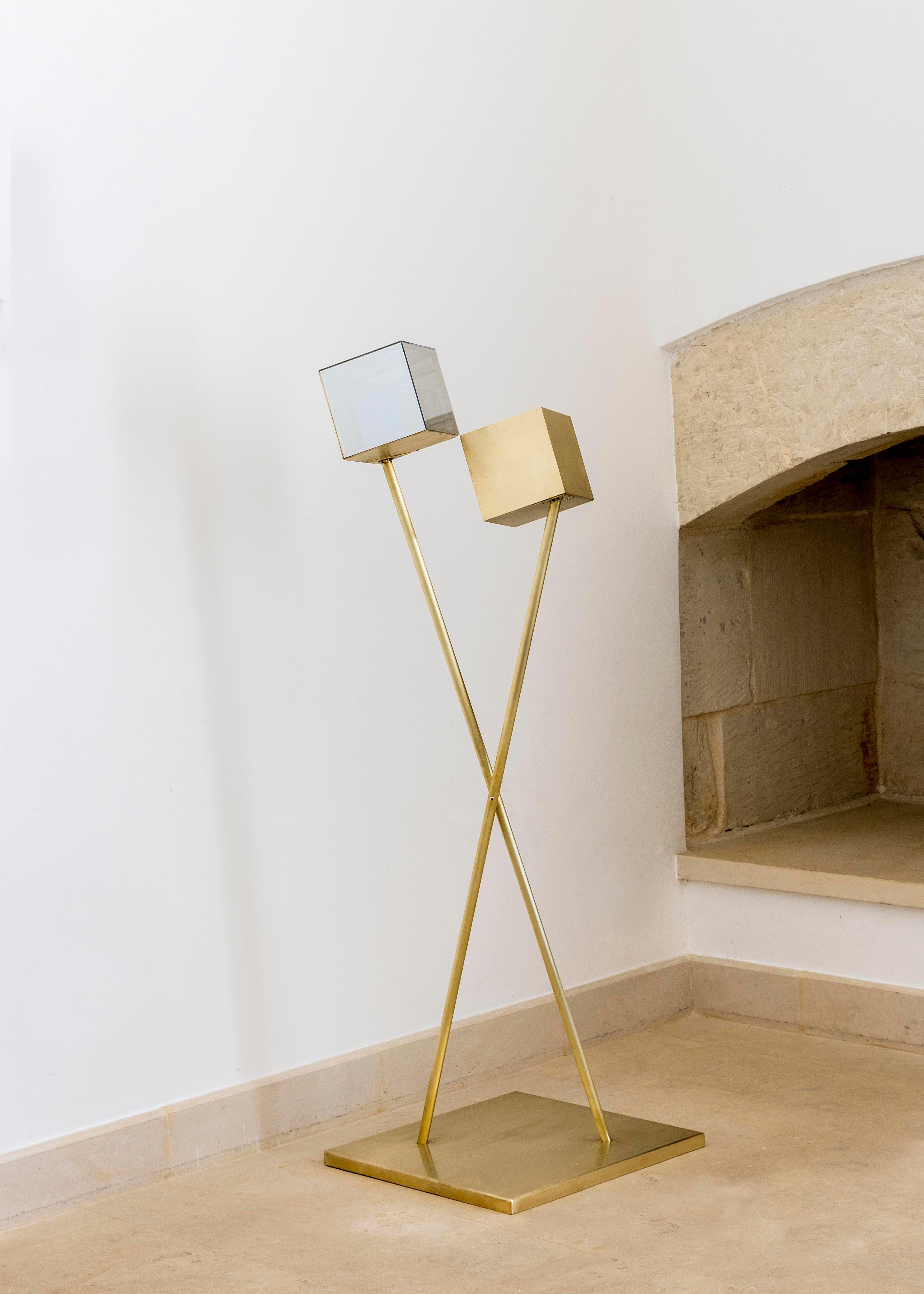 Polished FLIS - Solid brass floor light handmade by Diaphan Studio For Sale