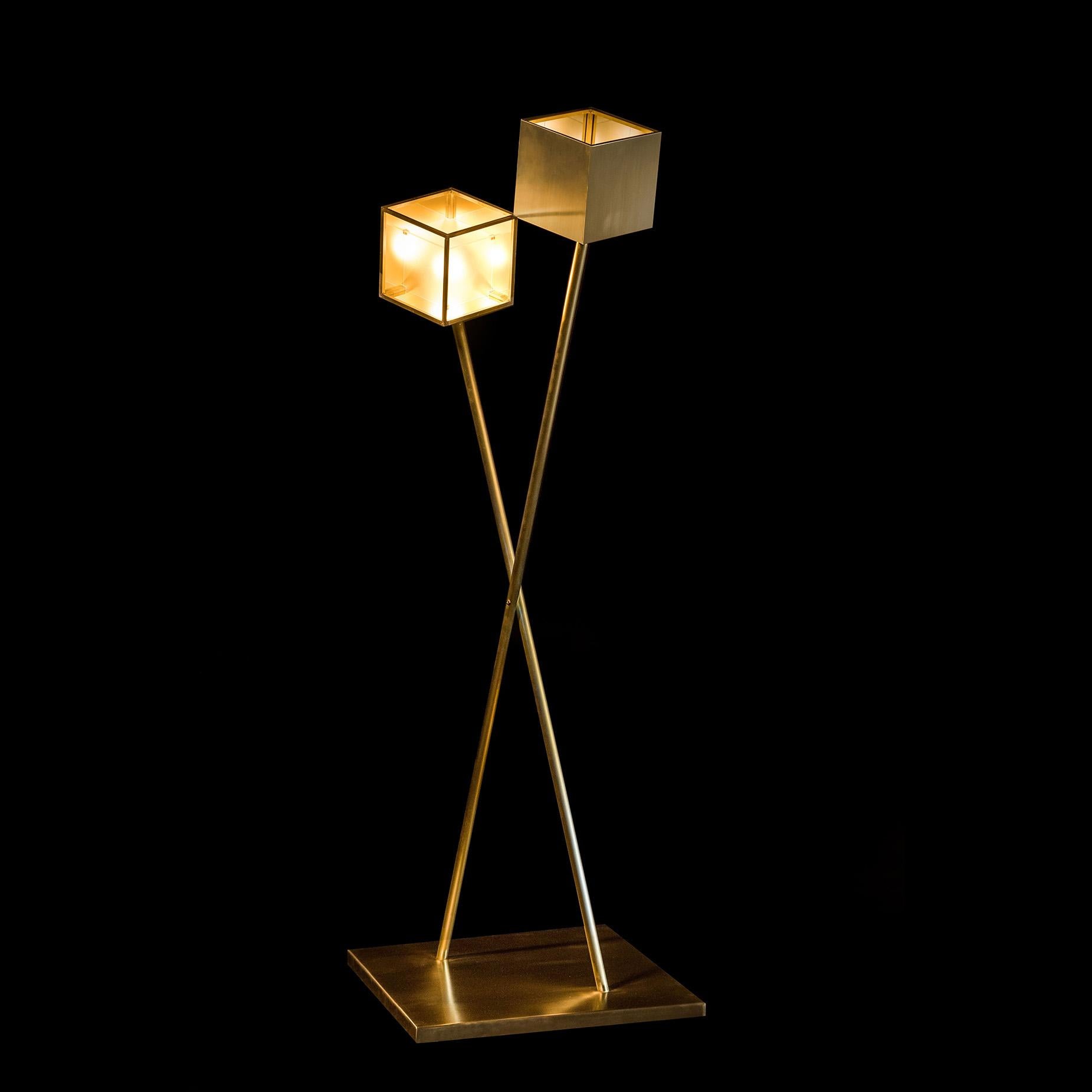 Polished Flis Sculptural Floor Lamp Brass by Diaphan Studio, REP by Tuleste Factory