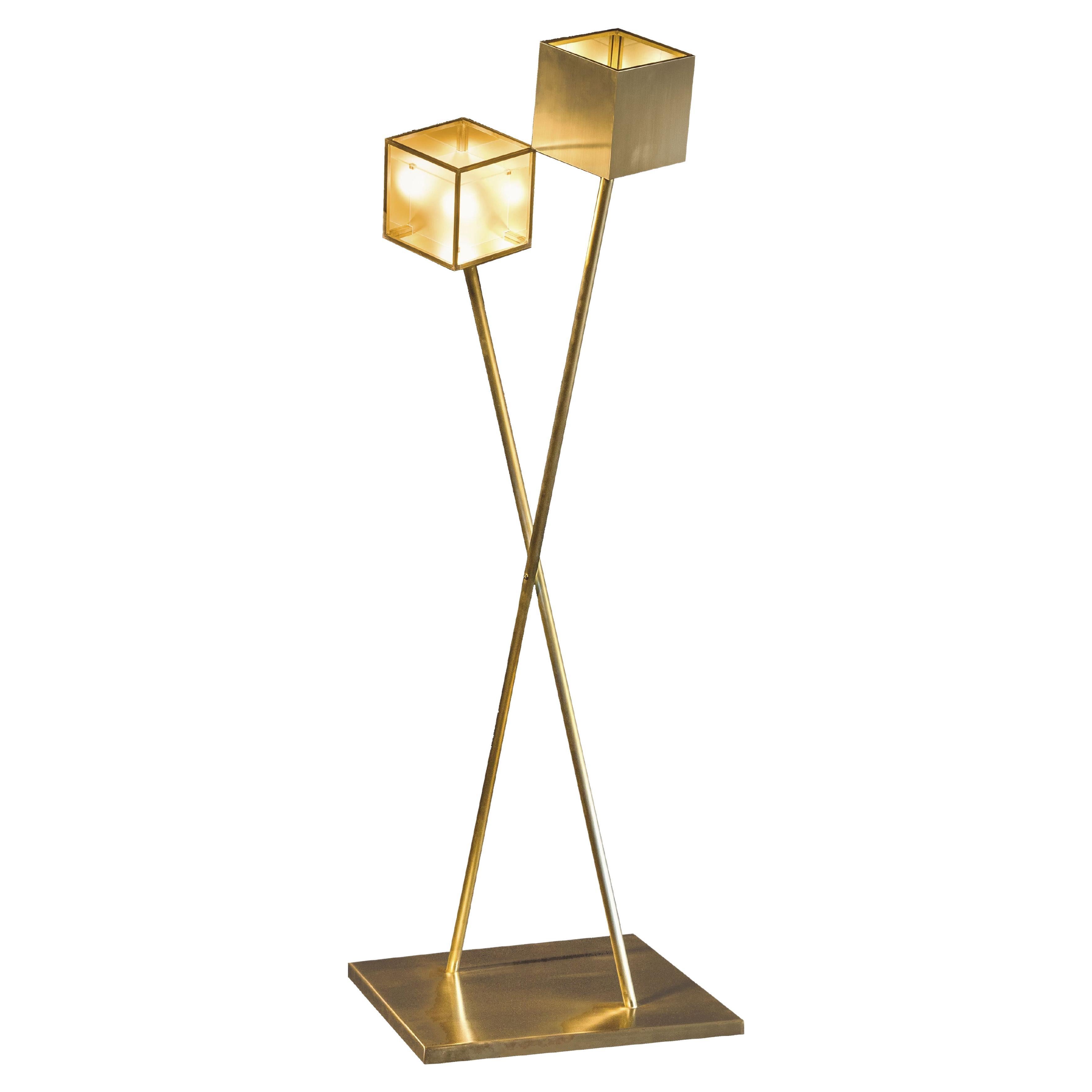 Flis Sculptural Floor Lamp Brass by Diaphan Studio, REP by Tuleste Factory For Sale