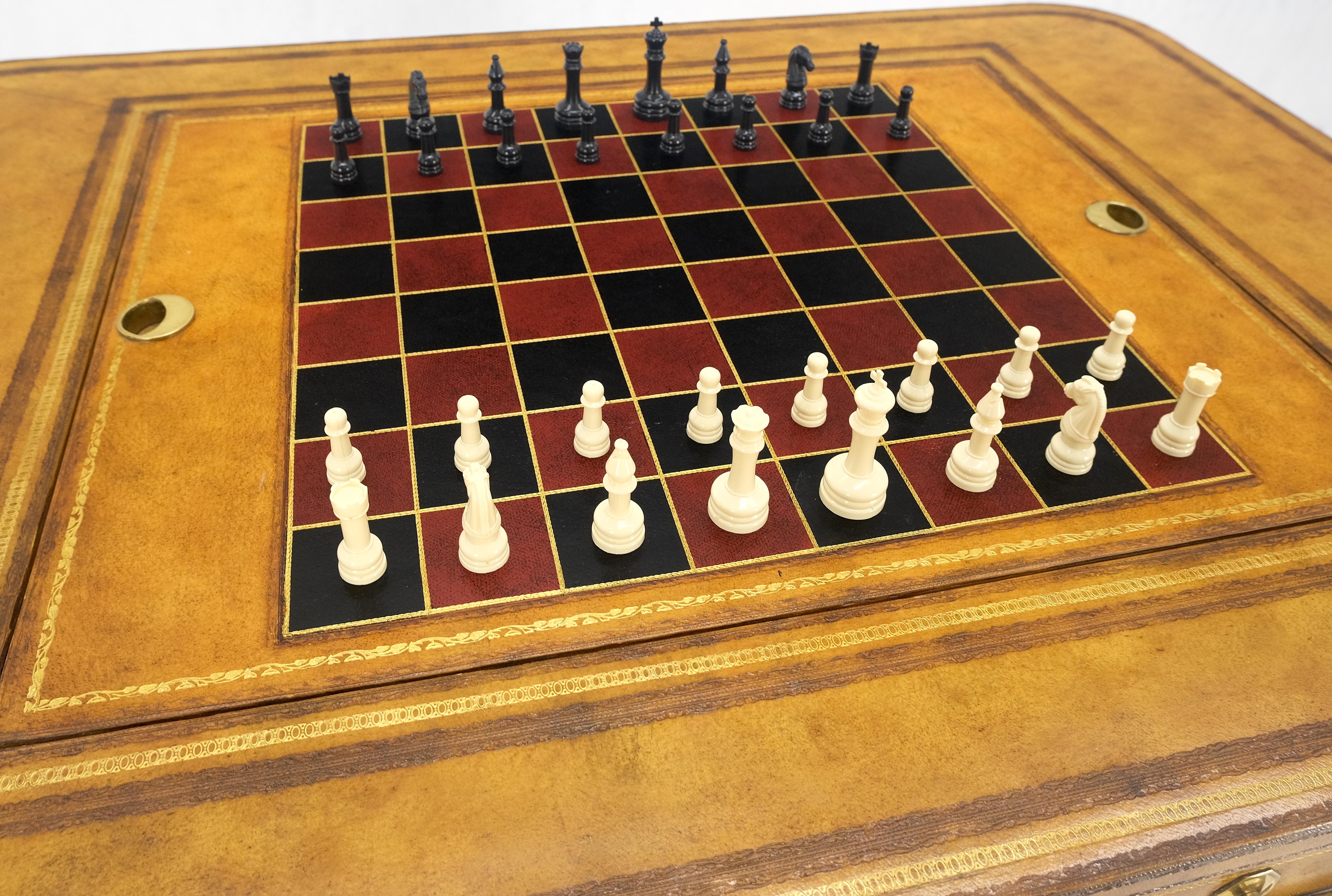 Flit Top Chess Board Backgammon Tooled Leather Top Two Drawers Game Table MINT! For Sale 3