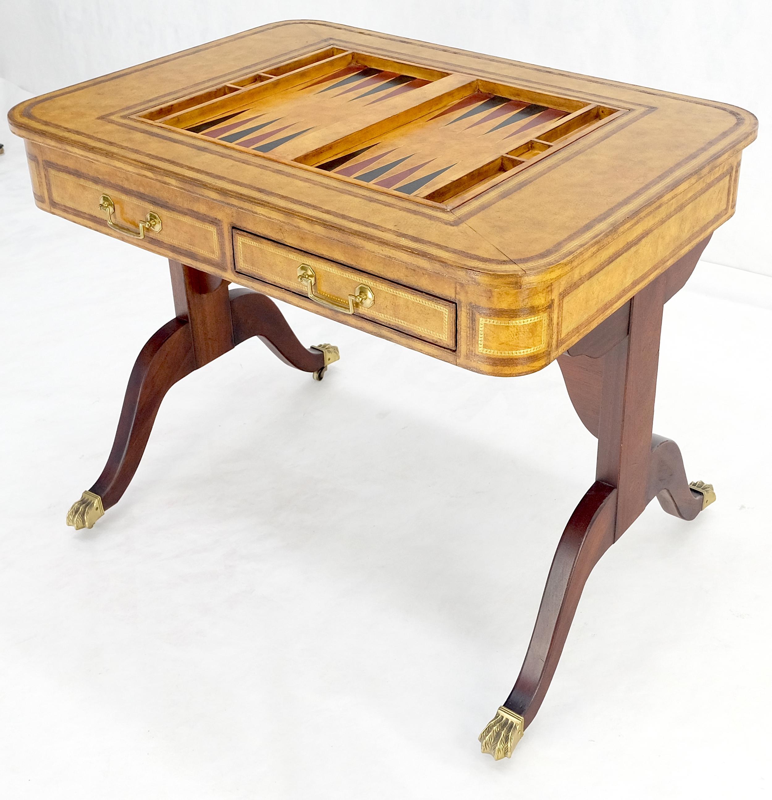 Flit Top Chess Board Backgammon Tooled Leather Top Two Drawers Game Table MINT! For Sale 4